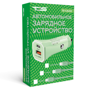 TDS TS-CAU54 Зеленый ЗУ авто USB + кабель Micro USB (Type-C, 2400mA)